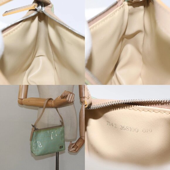 FENDI Zucchino Canvas Hand Bag Peppermint Silver Auth bs24337 - Picture 15 of 16